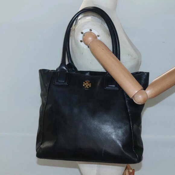 TORY BURCH Tote Bag Leather Black Gold Auth - Picture 15 of 16